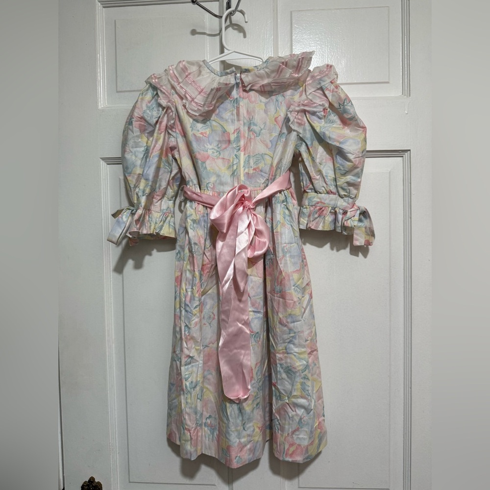Vintage Girls Pastel Floral Bow 1990s 1980s Dress Size 5 - Picture 2 of 4
